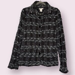 Tweeds Black and Grey Checker Plaid Knit Textured Blazer Jacket Medium